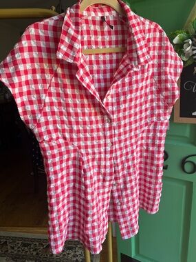 JW Style Red and White Gingham Button Shirt